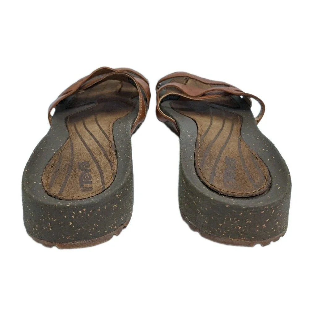 Teva Brown Leather Strap Sandals Womens Size 9 Strappy Beach Pool Flip Flops